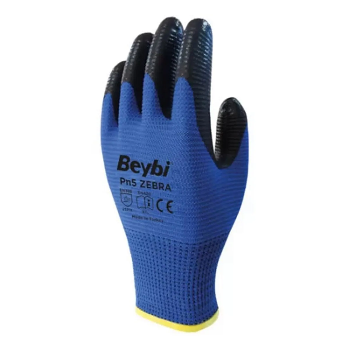 Beybi Zebra Blue Nitrile Work Gloves 12 Pcs ,100% Polyester Glove , Nitril Glove ,Resistant to oil, petrol and chemicals