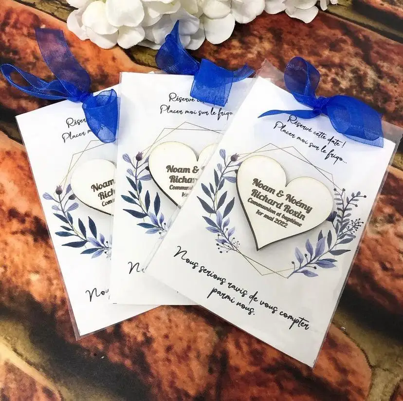 

Wedding Magnet Save the Date Favor Custom Wooden Fridge Magnets Heart Shape Personalized Invitation Cards Party Gift for Guests