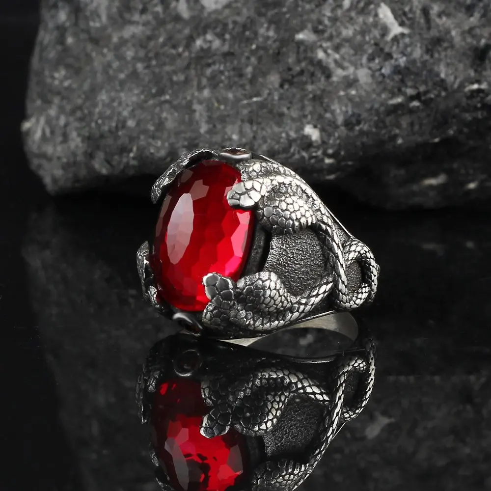 MEN 'S Cobra Pattern Zircon 925 Sterling Mens Silver Ring Special Design Handmade Made in Turkey