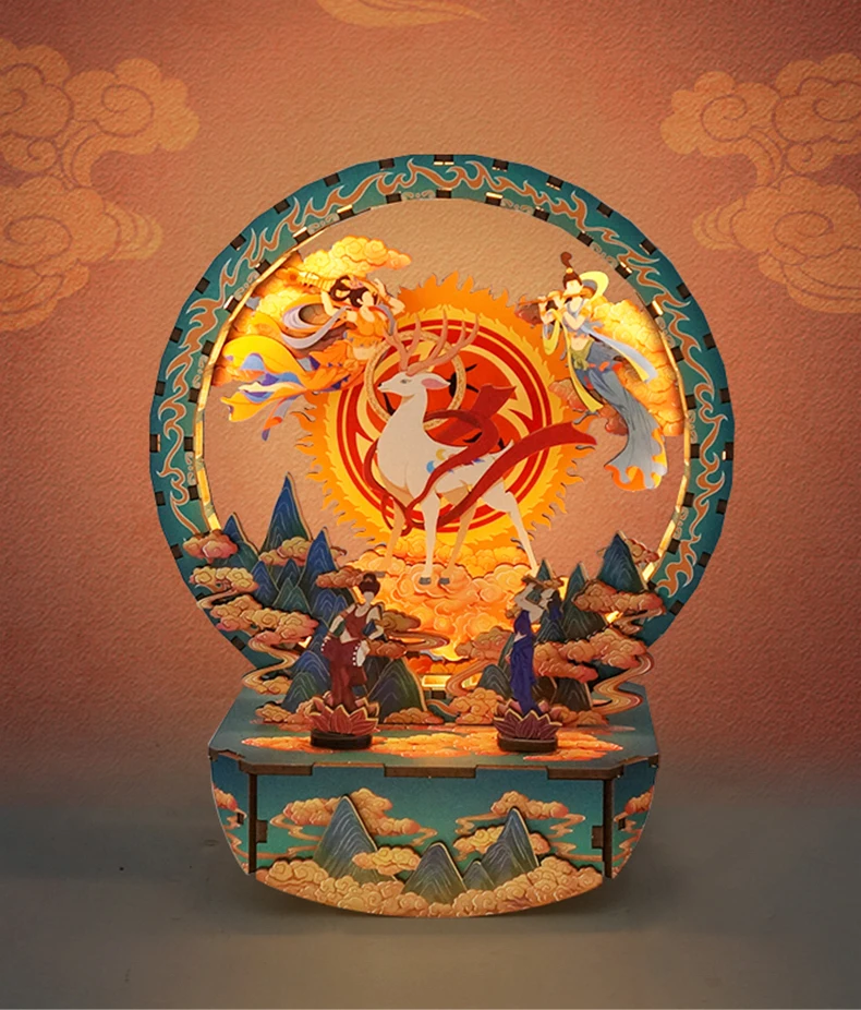 DIY Handmade Miniature Nine Color Deer Mythology Night Light Kit Dunhuang Frescoes Lighting Toys USB Electronic Assembled Model