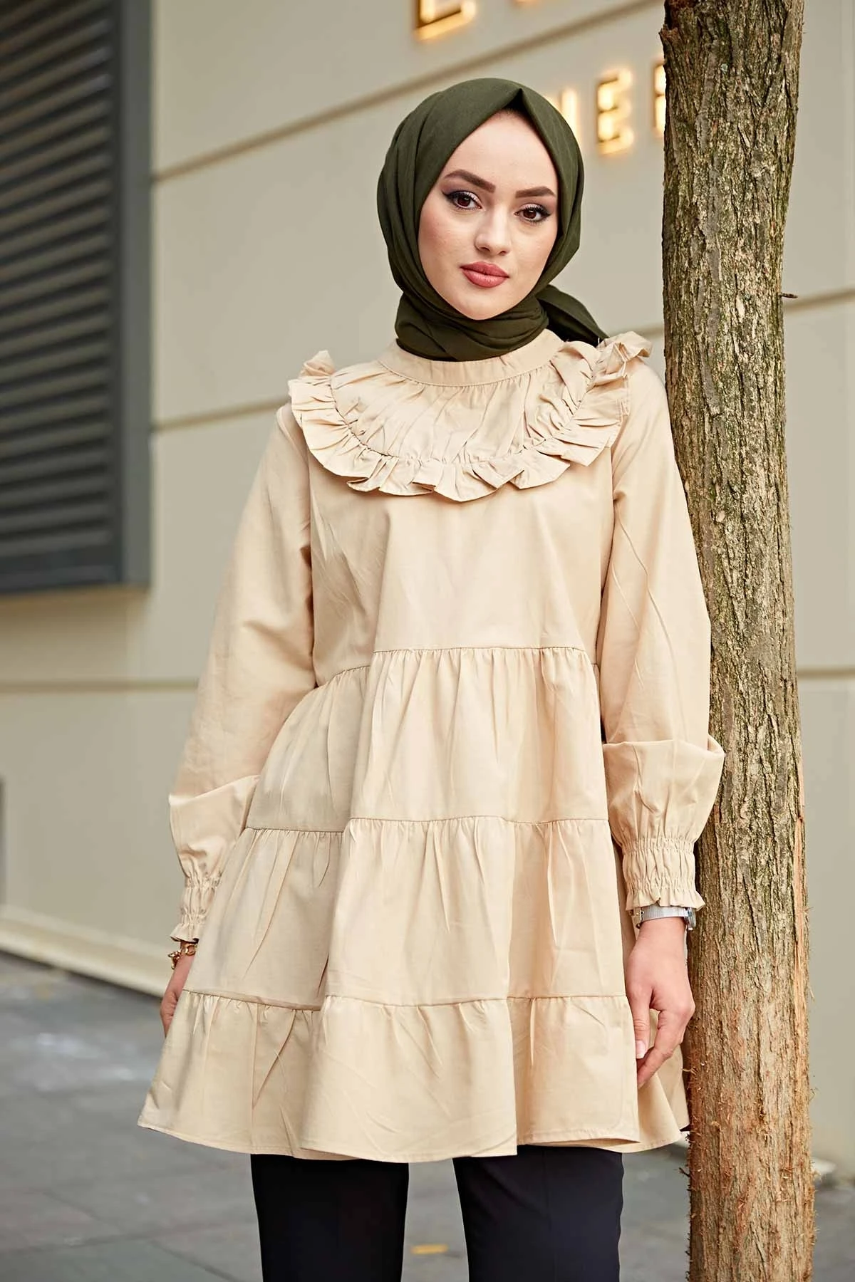 

Women's Front Frilled Temporary Shed Tunik ladies muslim clothing for women blouse long sleeve casual islami 2021 summer spring