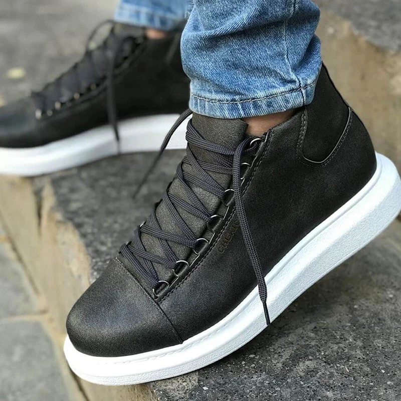 

Chekich Men's & Women's Shoes Black Color Faux Leather Spring Fall Seasons Lace Up White Sewing Sole Ankle Trend Unisex Sneakers Wedding Basic Boots Flexible Footwear Office Wedding Odorless Breathable Comfort CH258 V5