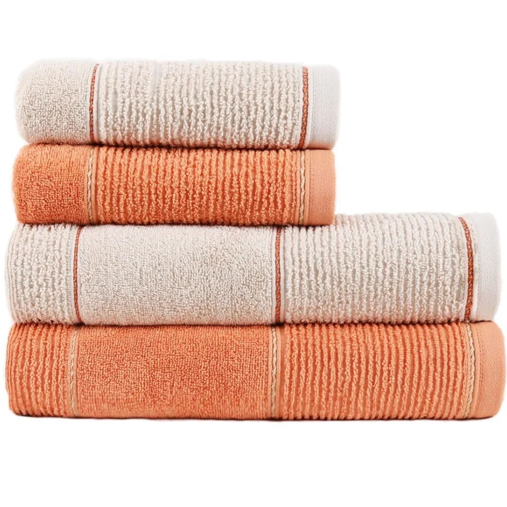 4Pcs (50x90cm+70x140cm) %100Cotton Face Towel Plain Dyed, Rose&White Solid Woven Unisex Super Absorbent Soft Home Textile 2021