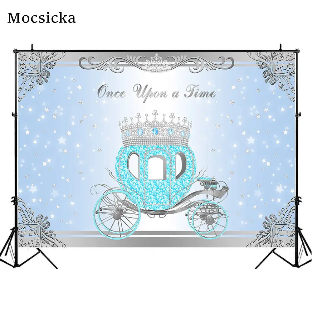 

Mocsicka Baby Shower Decorations Backdrop Pumpkin Carriage Silver Crown Star Newborn Birthday Background Photo Studio Photocall