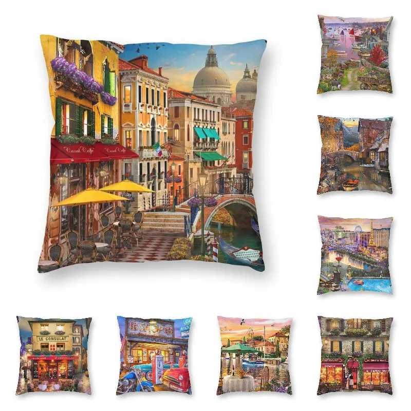 Venice Paris Greece Scenery Cushion Cover 45x45 Home Decorative Print Italy France England UK Throw Pillow Case for Living Room