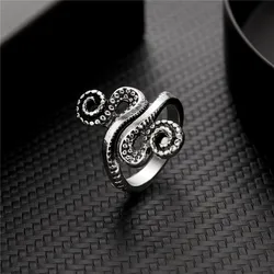 Unique Punk Octopus Squid Love Heart Opening Rings For Women Men Trendy Black Animal Hip Hop Finger Ring Party Jewelry Gifts