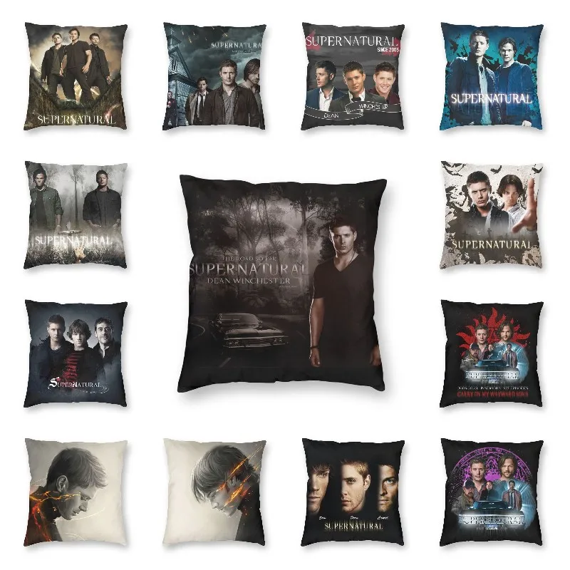 Sam And Dean Winchester Throw Pillow Case Decoration Square Supernatural TV Show Cushion Cover 45x45cm Pillowcover for Sofa Car