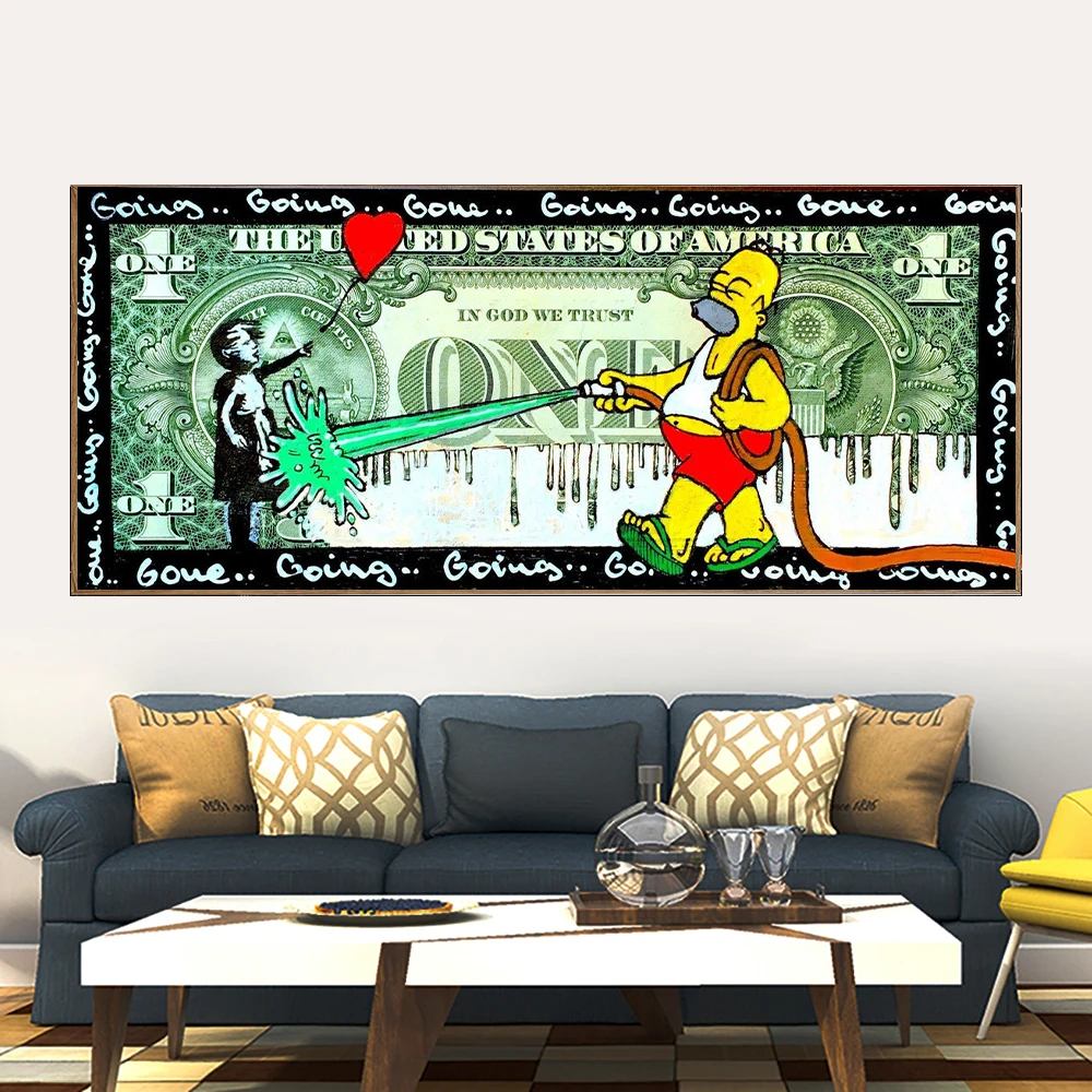 ديزني سيمبسون الكرتون الكتابة على الجدران Banksy الأخضر المال جدار الفن ملهمة طباعة قماش اللوحة جدارية ملصق الديكور هدية #4