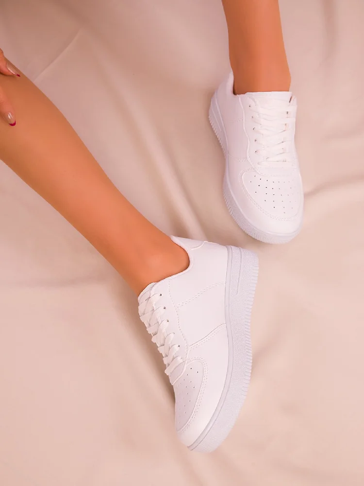 

TuBiTex Laced, Flat Bottom, Daily Use, Spring and Summer Season, Women White Sneakers Faux Leather, Foot Smell Does Not