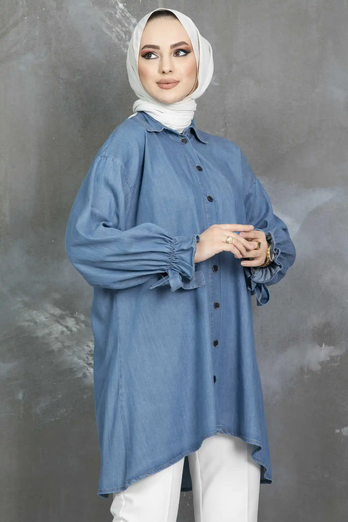 Women Denim Shirt Hijab Free Size Tunic Long Muslim Tops Turkish Veiled Clothes Modest Dresses Eid Ramadan Girl Hijabi 2022