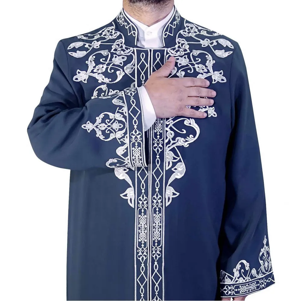 Szata Arabia saudyjska ubrania dla muzułmanów Qamis człowiek Jubba Thobe szata modlitwa abaja z dubaju muzułmanin haftowane elegancki wysokiej jakości gamis homme