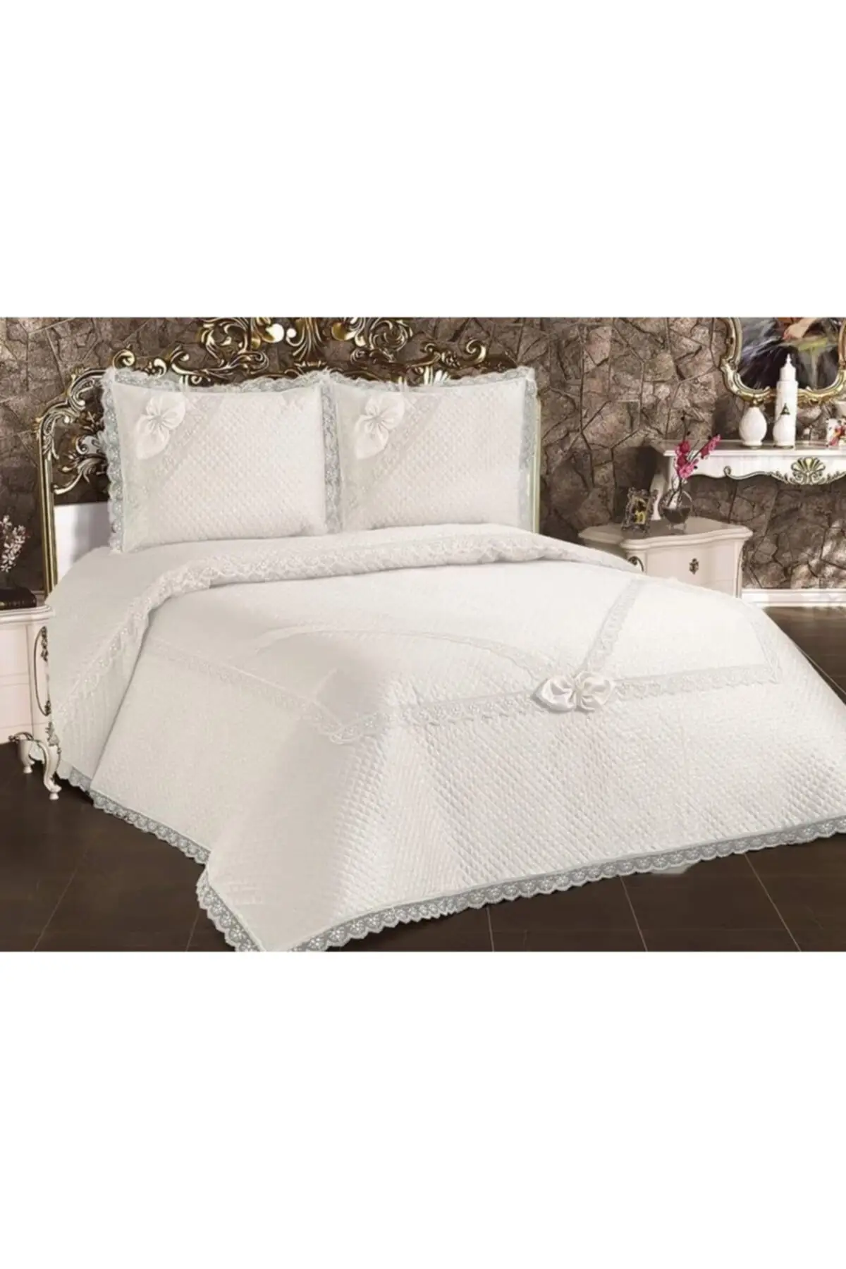 

French Laced Guipure Double Bedspread Set Bed Cover Set -3PCS-Pillowcases+Bed Cover Bed Sheet Linens-Bed Lining-Gelincik