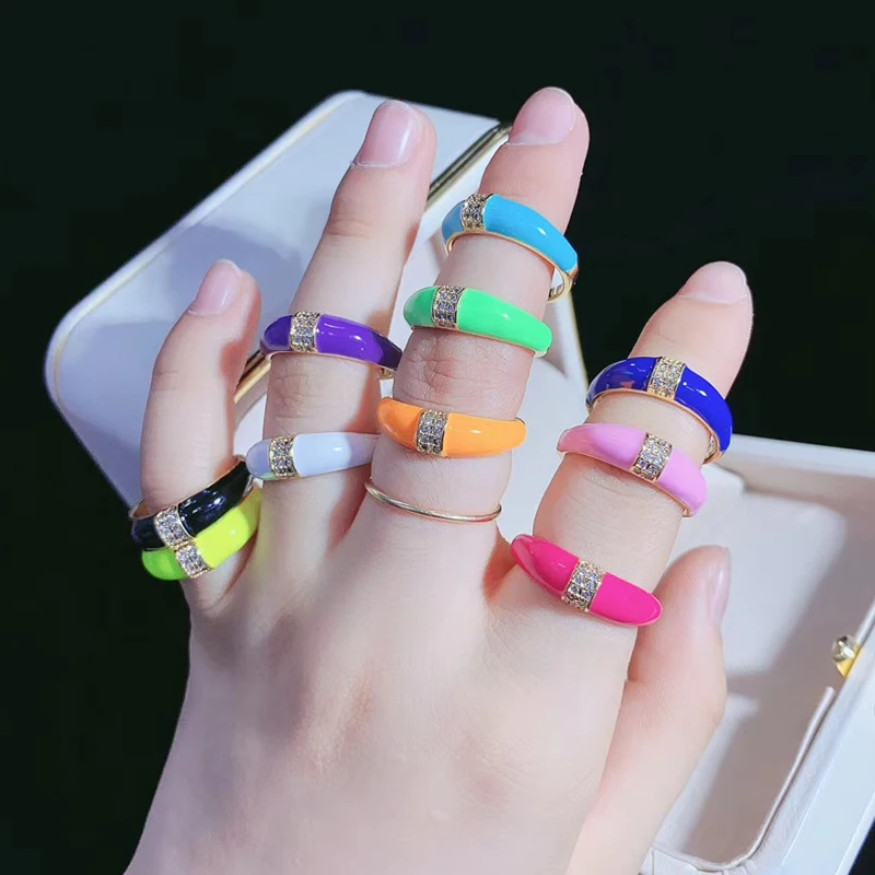 5Pcs/Lot Most Popular Colorful Enamel CZ Resizable Rings For Woman