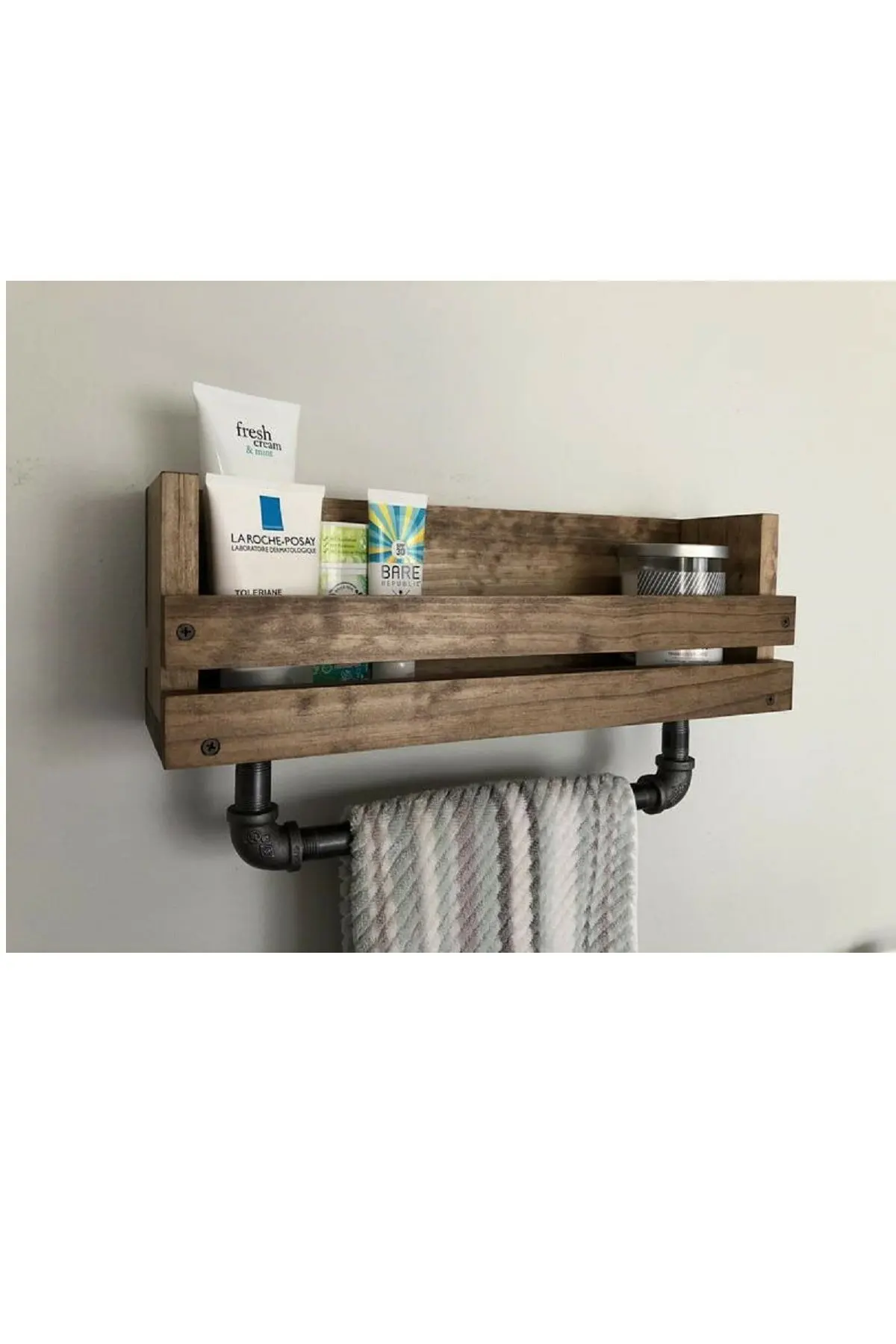 

100% solid Wood Bathroom Shelf Towel Holder Wooden Wall Hanger Wall Shelf handmade Wooden Bathroom Shelf Bathroom Organizer