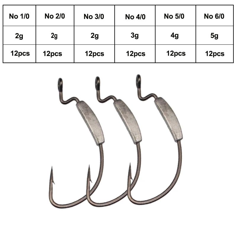 KESFISHING Fishing Hook 12pcs Nickel Plating Carbon Steel Offset with Balancing Weight 1/06/0 Barb Fishing Fideer Free Shipping