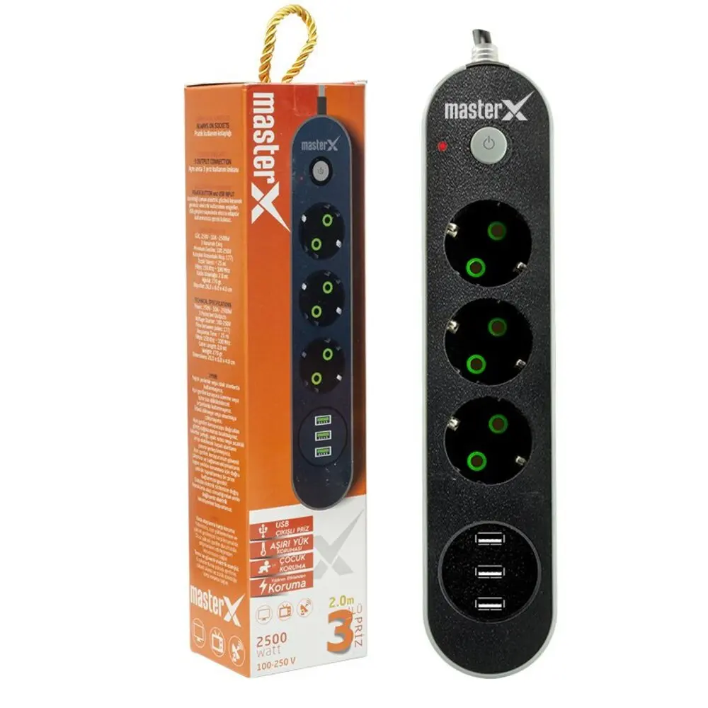 Powermaster X 3-Way Overload Protection Socket 3 Usb Output Usb Input Socket Feature Current Protected Socket SAFE SOCKET