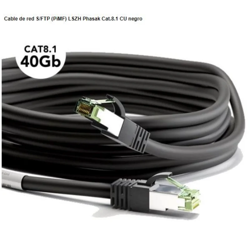 S/FTP Cat8.1 Network Cables - Shielded, LSZH, RJ45 Connectors, Black, Phasak CU