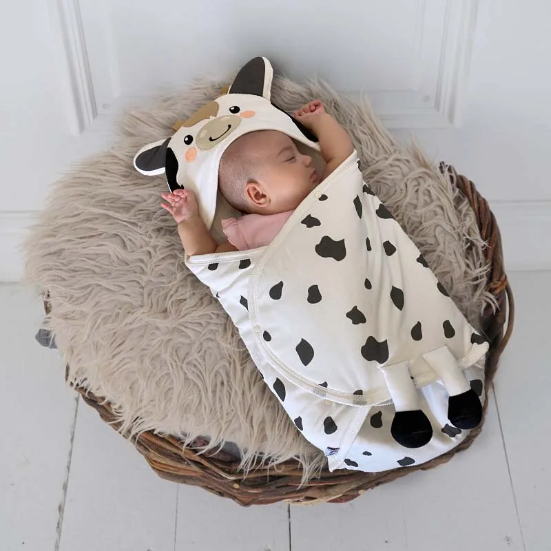 

Baby White Spotted Cow Figure For Swaddle Opening Babies Boys Girls Cotton Cozy Stroller Sleeping Bed Of SIDS Clothes Model