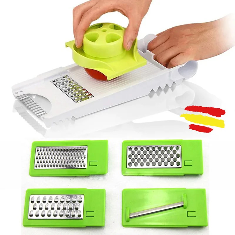 Grater and manual cutter 5 in 1 for fruits and vegetables 4 blades kitchen salad mandolin cooks gift DICER 4 kinds of cutting with container included