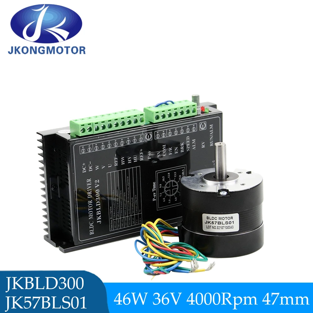 JK57BLS01 DC36V 4000rpm 46W 0.11N.m 2A Brushless DC Motor With Hall-sensor 3-phase Brushless BLDC Motor with Driver BLD70 BLD300