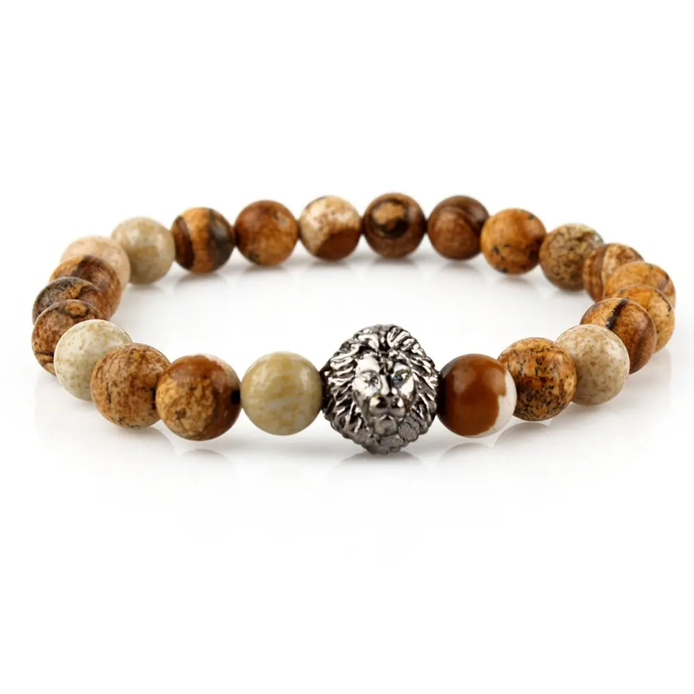 

Men's Jasper stone stone bracelet custom design handmade Made in Turkey lion figure