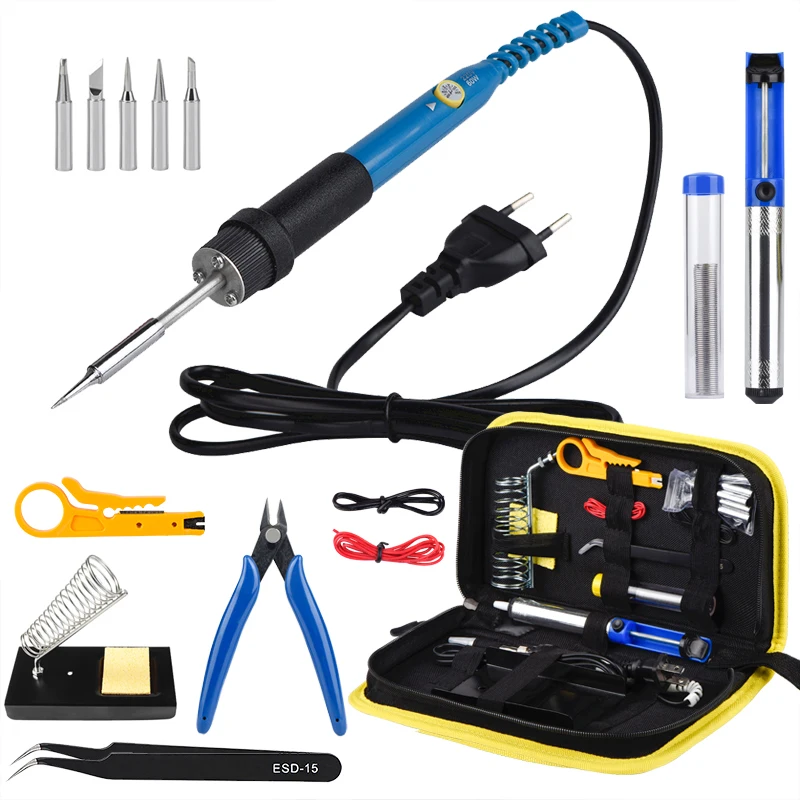 JCD-Kit de soldador eléctrico 14 en 1, herramientas de soldadura de temperatura ajustable, puntas de soldadura, bomba desoldadora, herramienta de soldadura