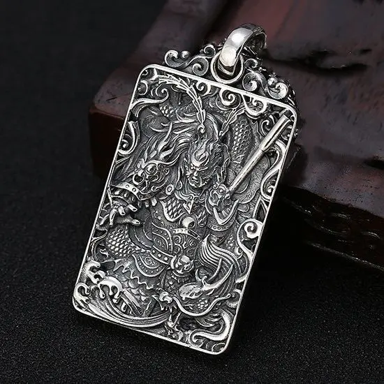 925 Sterling Silver Rectangle Monkey King Sun Wukong Pendant, Journey to the West