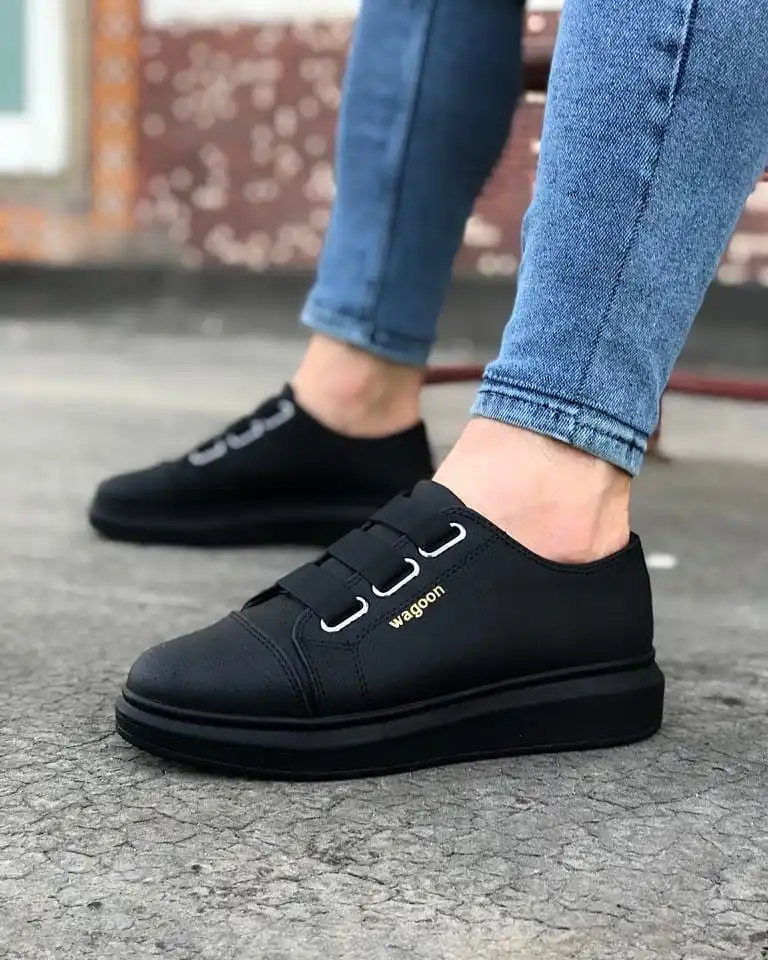 Wagoon WG026 Black Thick Sole Casual Men Shoes