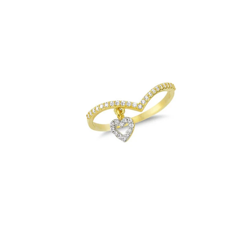 14K Solid Gold Heart Detail Ring for Women