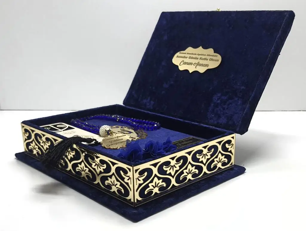 Ensemble de Projecans de Luxe en Velours de Grande Taille, Navy Blu, Nettoyage Islamique, Cadeaux Musulmans pour Mariage en Europe