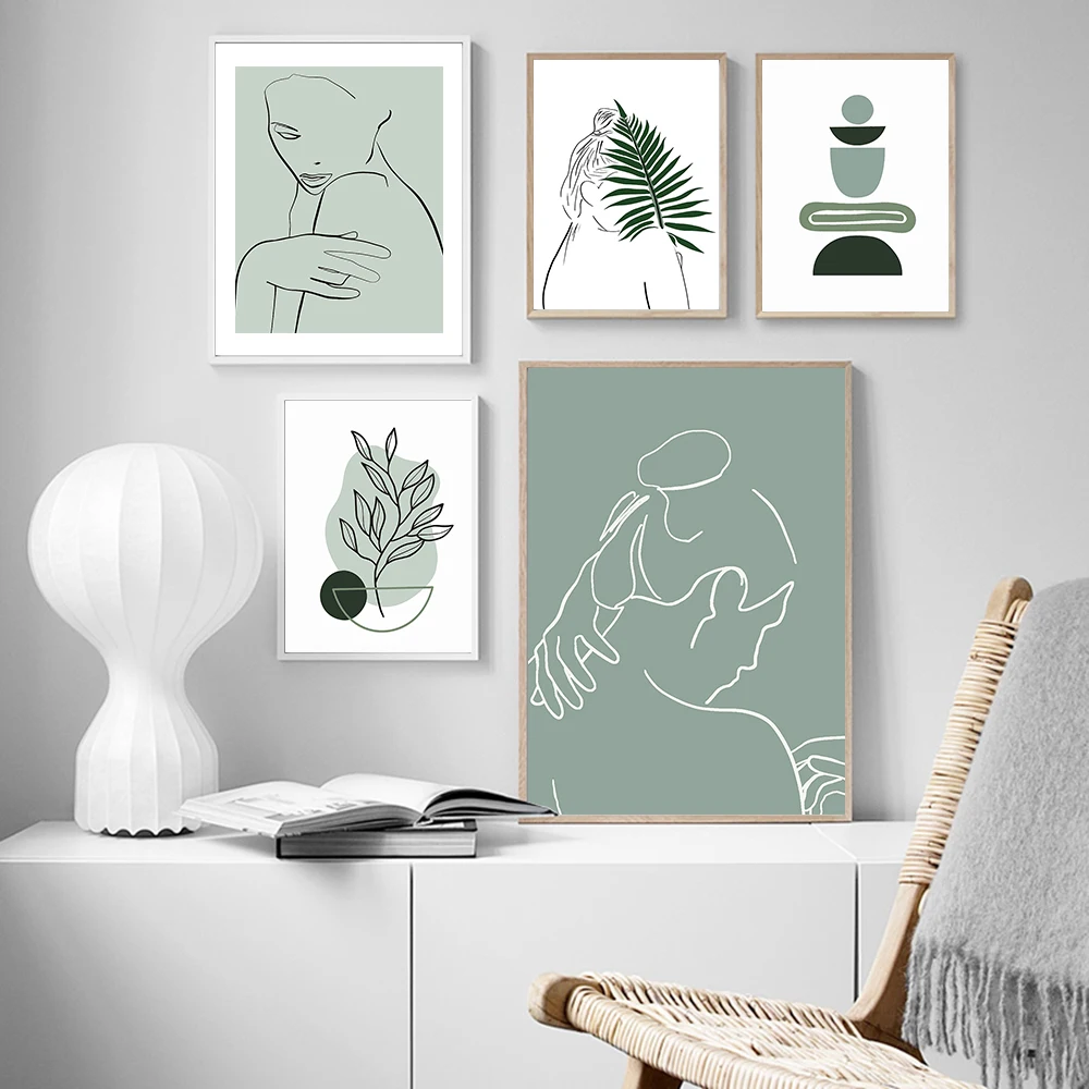 

Arch Round Line Women Green Geometry Abstract Leaf Art Canvas Painting Nordic Posters And Prints Wall Pictures Living Room Decor