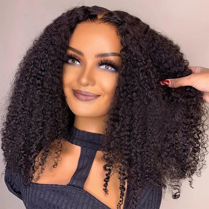 Natural Afro Kinky Curly Synthetic Hair Wigs With Baby Hair Pre Plucked 13x4 Lace Front Wigs 5% Human Hair For Women 180 Density