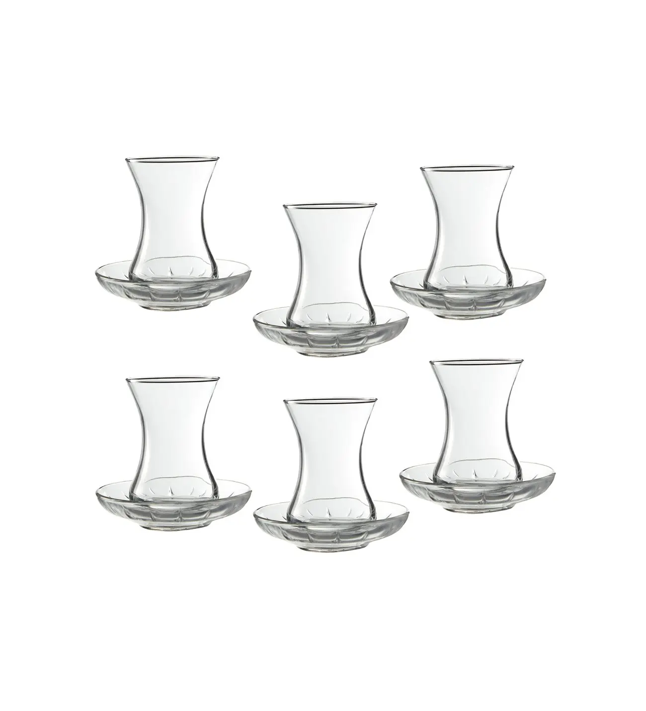 Paşabahçe Arya Tea Glass Set of 12 6 Glasses + 6 Saucers