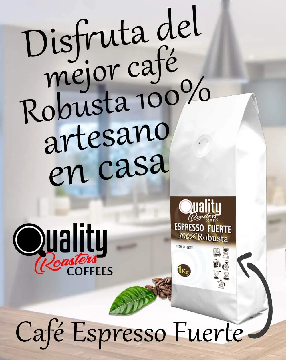Café em grão natural "espresso forte". 100% resistente. 1kg. Assar médio. Artesanato para assar