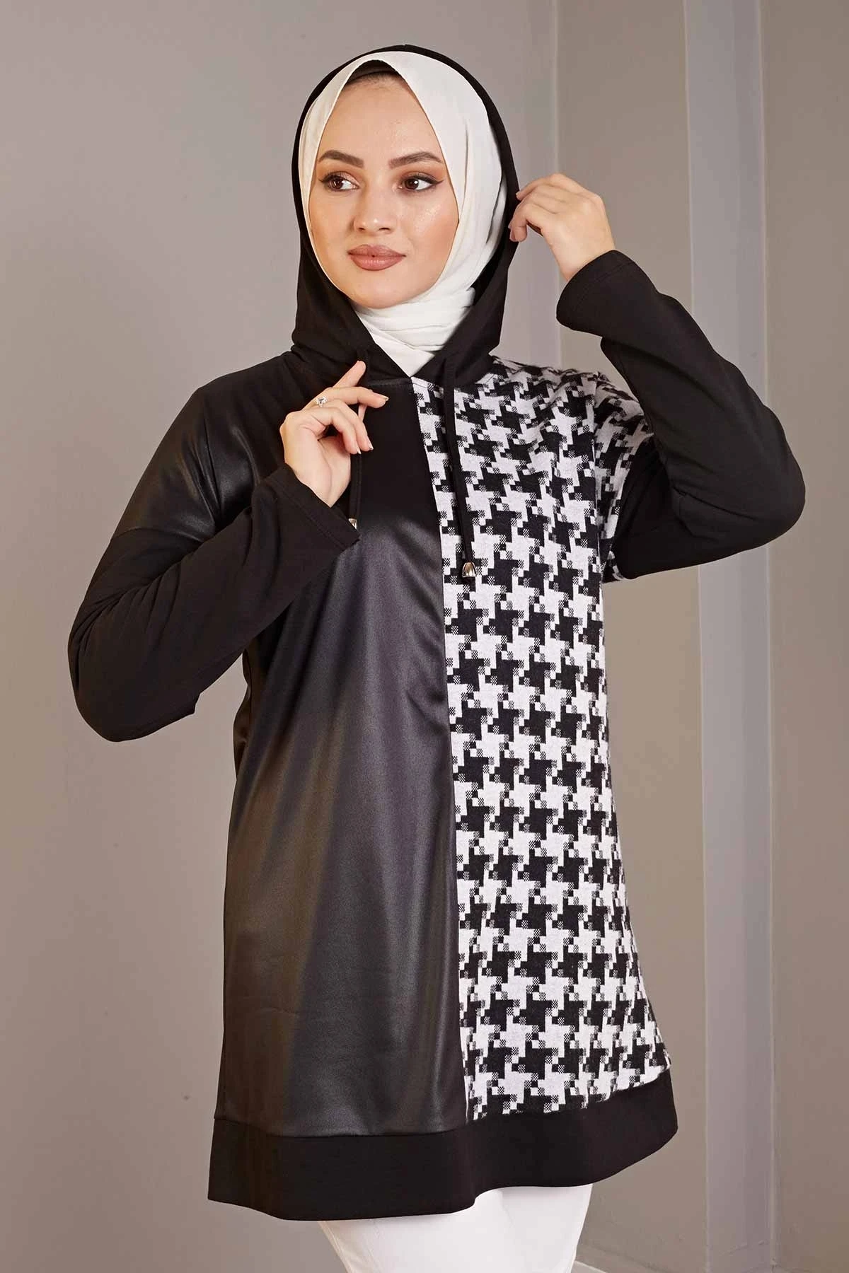 Leather Look Crowbar Pattern Sweat Summer Spring 2021 ladies muslim clothes for woman casual long sleeve