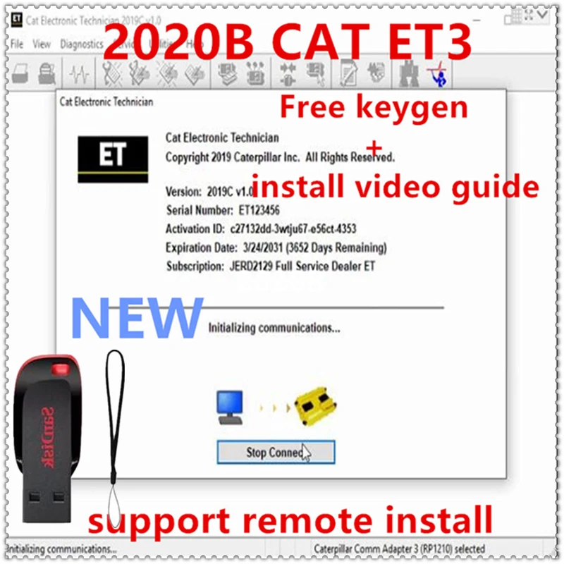 For Cat 2019C 2019A Cat ET ET3 Electronic Technician Diagnostic Excavator Software with free Unlock KeyGen Active+install video