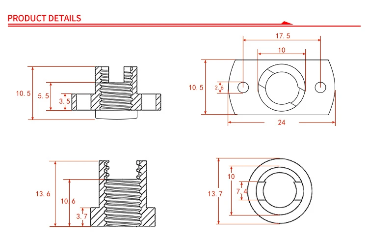 T8 Anti Backlash Spring Loaded Nut Messing Elimination Gap Nut Wird verwendet, um Ender 3 CR-10 T8 Leitspindel DIY CNC 3D-Drucker zu aktualisieren – Detail 3