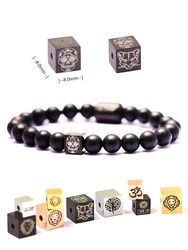 Free Shipping Laser Logo Engaraved 10Pcs 6mm & 8mm Fashion Square Tube 316L Stainless Steel Beads For Diy Jewelry Making