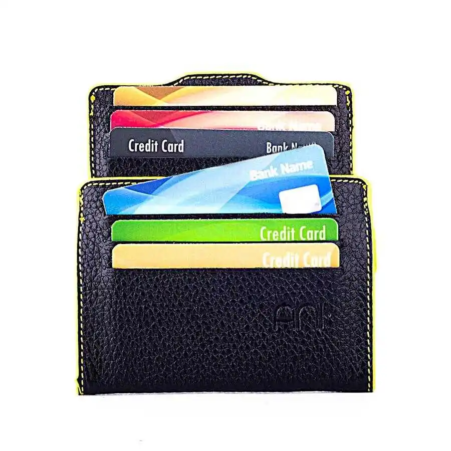 Rio Sport Nested Leather Card Holder Wallet Black-Yellow Detailed Purse Casual For a Lifetime Comfortable Money Pocket Quality