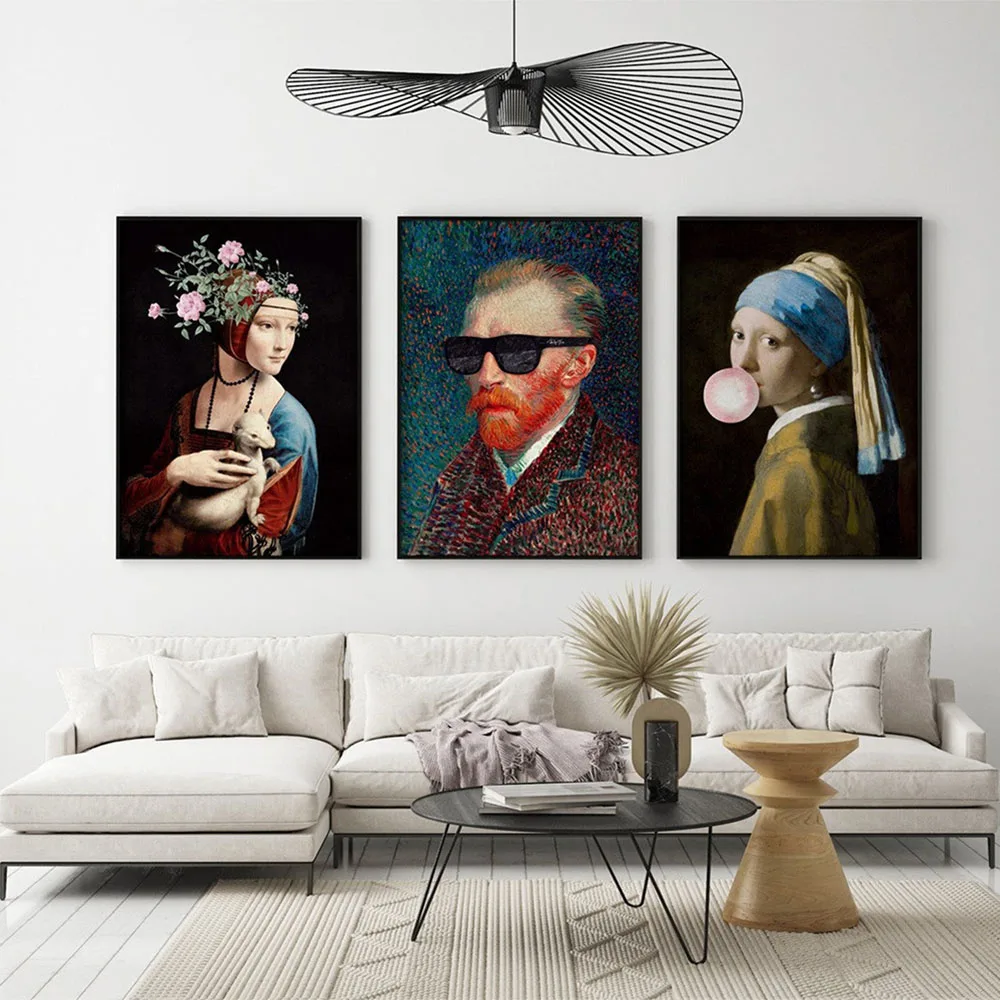 Renaissance Abstract Canvas Paintings Van Gogh Mona Lisa Bubble Gum Posters and Prints Wall Print Murals Home Decoration Cuadros