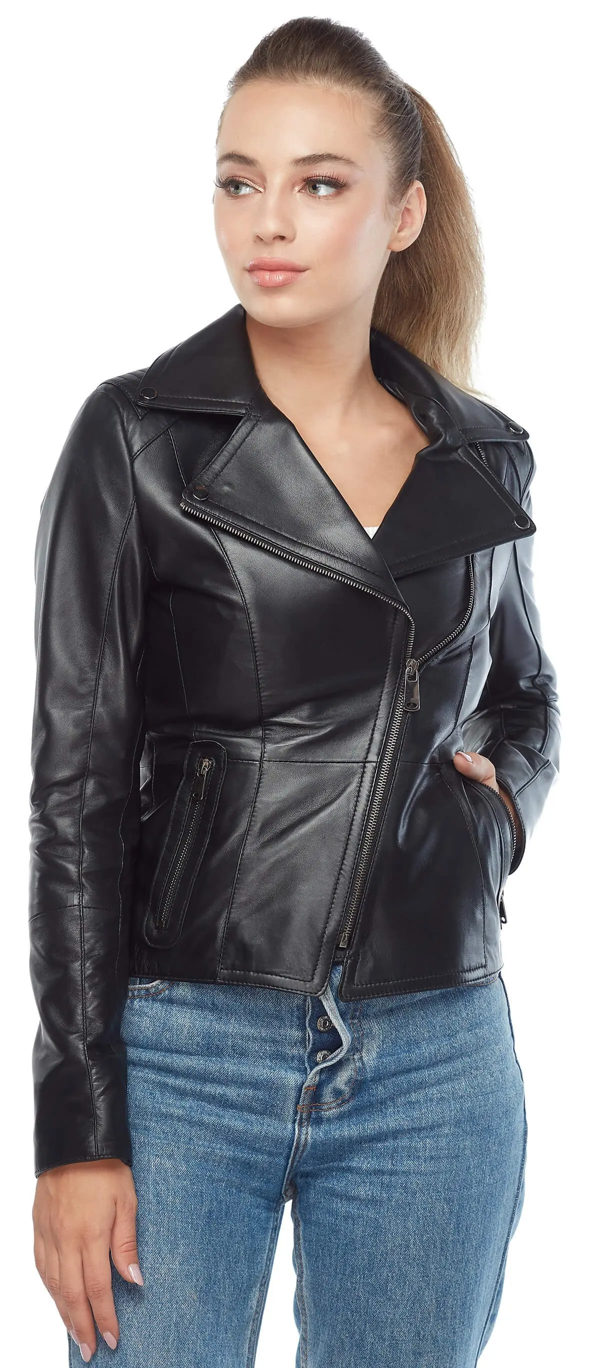 Bao Da Chính Hãng Áo Khoác Nữ Lông Cừu Thịt Cừu Da Cừu Thu Đông 2022 Mỏng Kích Thước Lớn Biker Vintage Thể Thao Đen