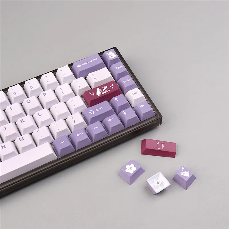 GMK Coelho TUZI Keycaps, Perfil Cereja, Material PBT, Sublimação de Corante, Teclado Mecânico Roxo para Interruptor MX, 23 Teclas, 129 Teclas