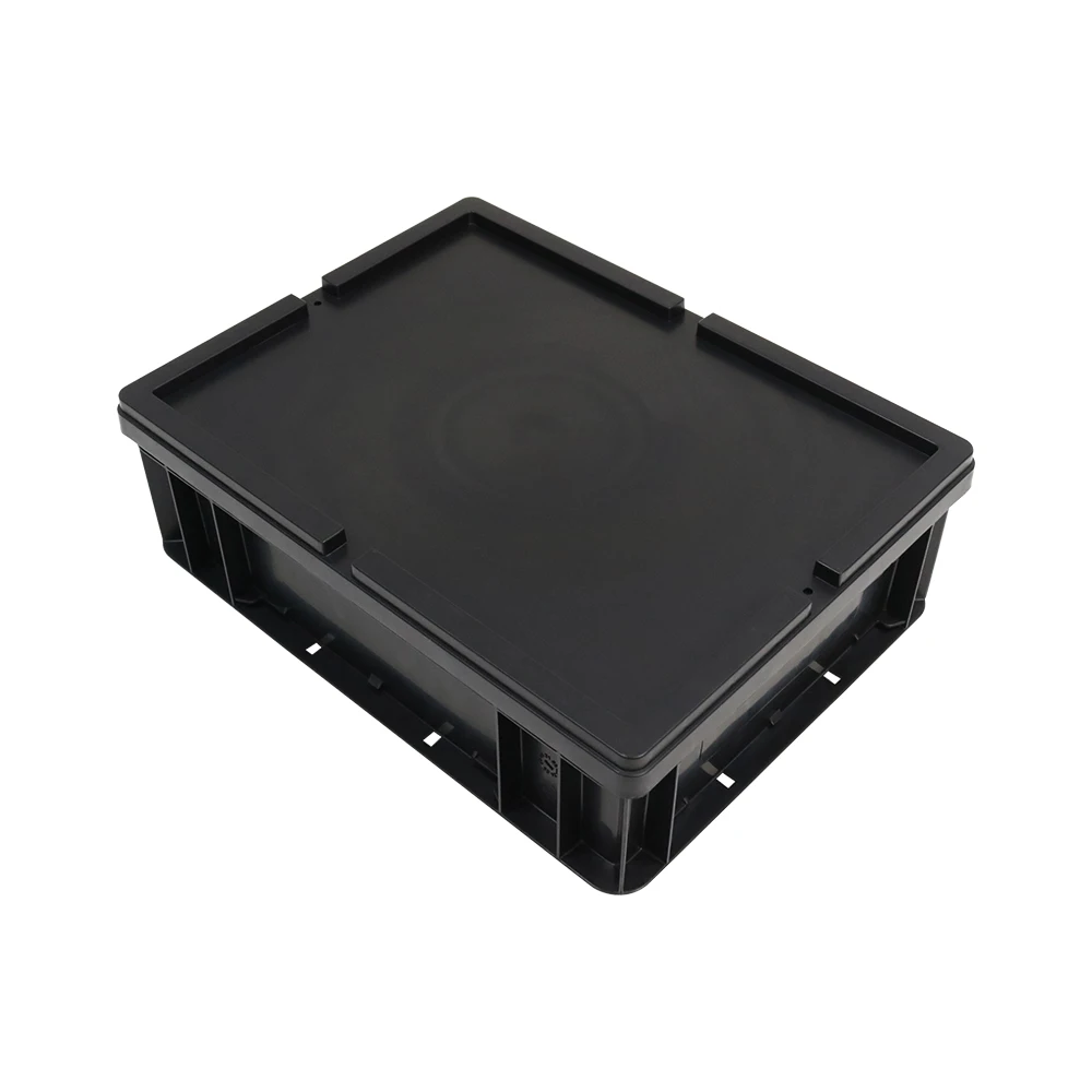 Q-EU4311 Esd Container Black Antistatic Storage Tote Circulation Box 400X300X120mm For Electronic Transportation