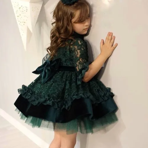 Green and Salmon Lace Dress Costume Girl Child Birthday Surprise Party Original Elegant Princess