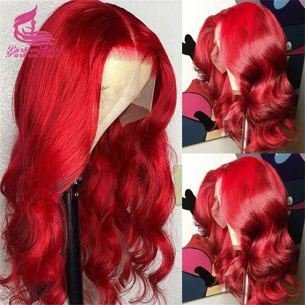 باروكة من شعر طبيعي حار أحمر 13x6 الدانتيل الشفاف شعر مستعار أمامي البرازيلي بورجوندي قبل قطعها الجسم موجة 13x4 الدانتيل الباروكات الأمامية للنساء