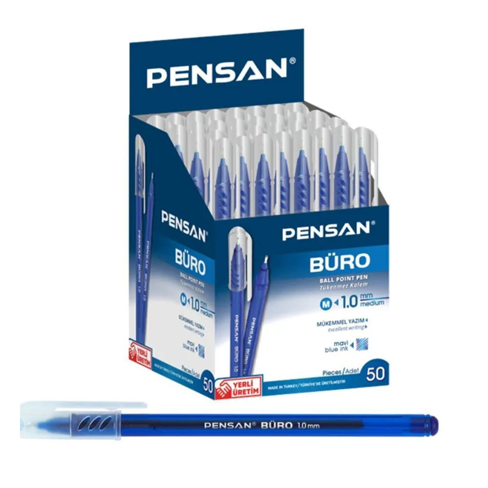 PENSAN 50 Pcs (1Package) Ballpoint Pen 1.0 Mm Blue-Red-Black Box Stationery for School Office Tip Soft Drawing