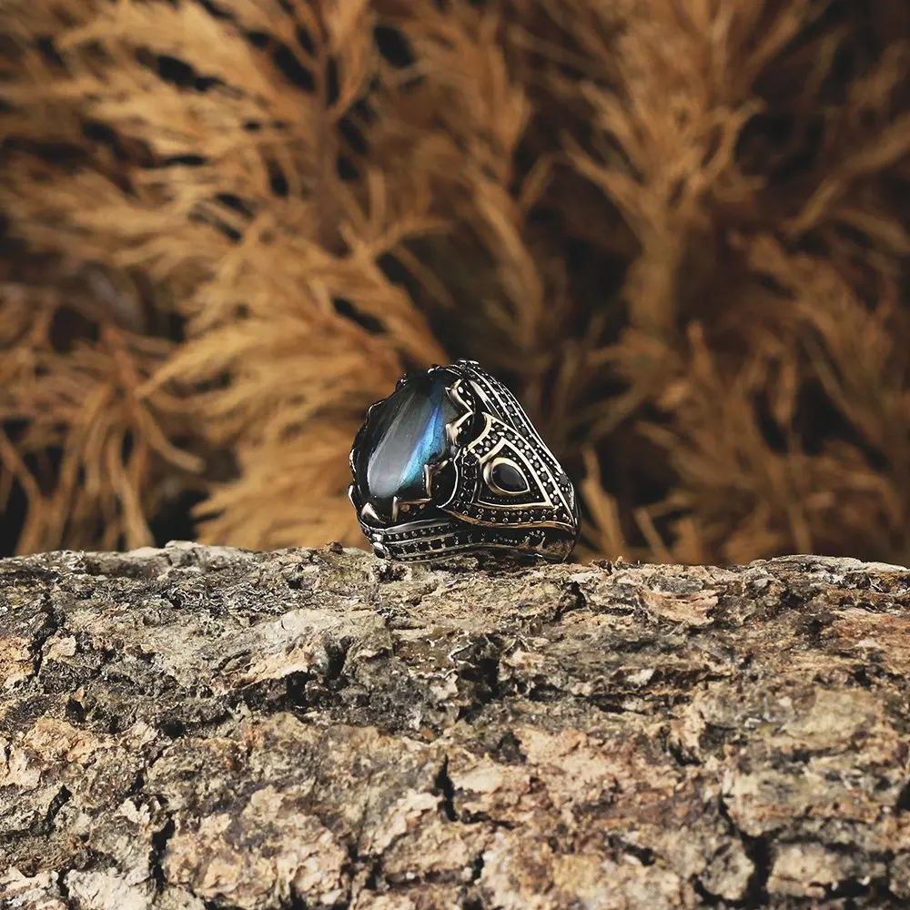 MEN 'S 925 Sterling Silver Ring, Labradorite Stone For Men, Gift, High Quality, Made in Turkey, handmade, Real Natural Stone