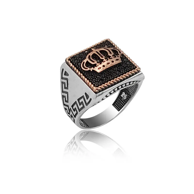 925 Silver Crown Printed Casual Ring for Men