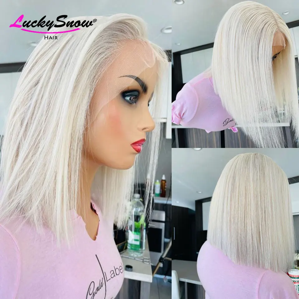 60 White Straight Short Bob Colored 100% Human Hair Wig High Quality Transparent 13x4 Lace Frontal Wigs Cosplay For Women HD Wig - Image 3