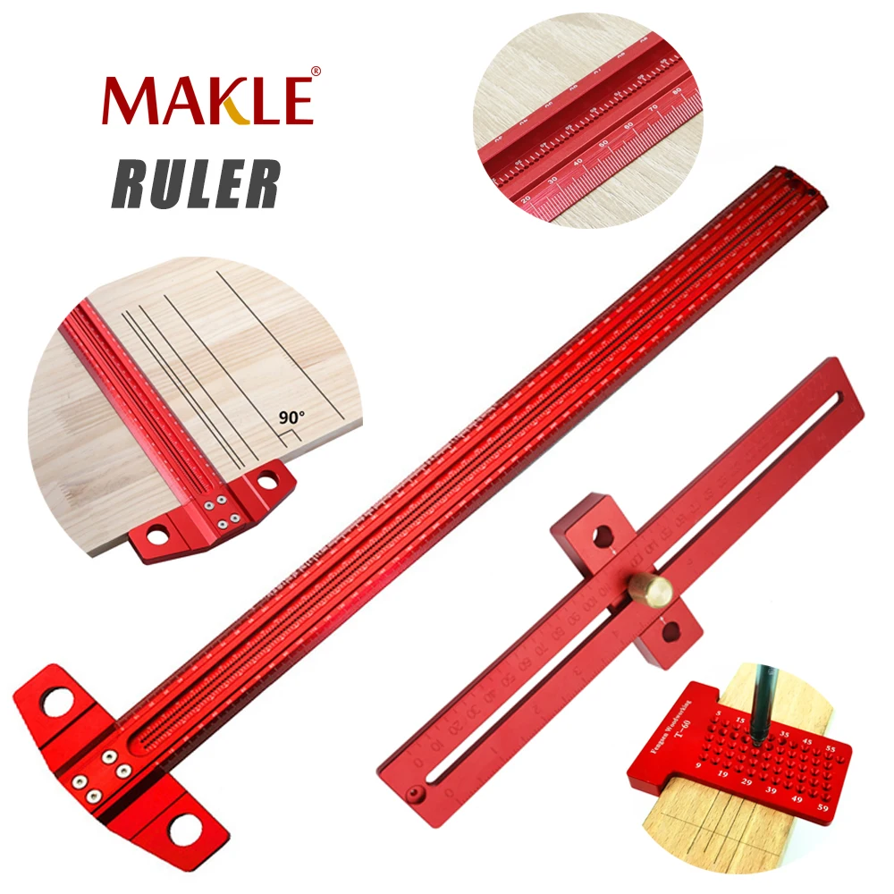 MAKLE 60/300/400/500/600 Woodworking Line Scriber T-type Ruler Hole Crossed Ruler Aluminum Alloy Marking Gauge Measuring Tools